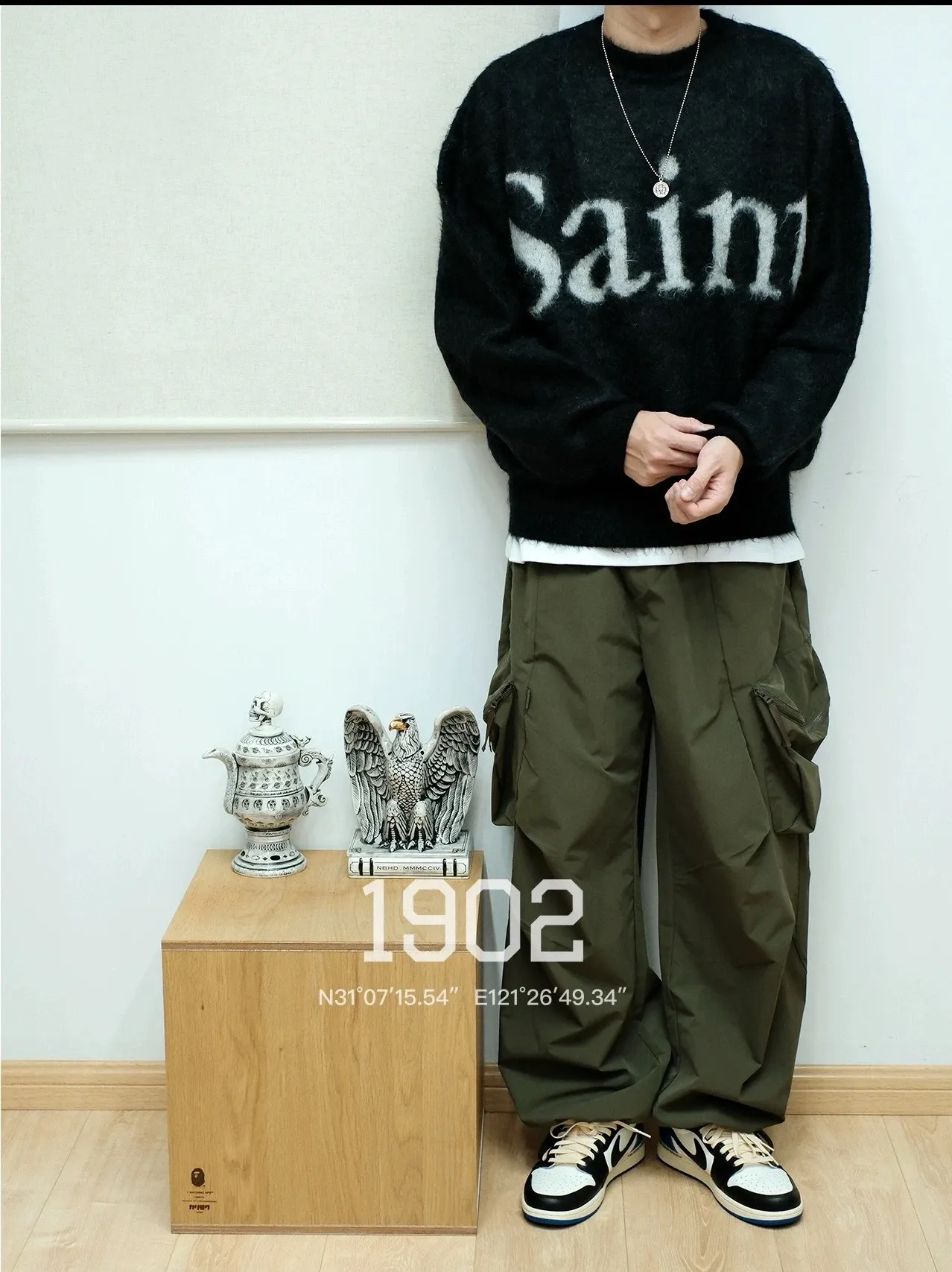 ❥4029#P226 SAINT Mxxxxxx × DENIM TERAS mohair sweater long sleeves BTS same style loose short design + fluffy version same style for men and women Color: Black Size: S M L XL